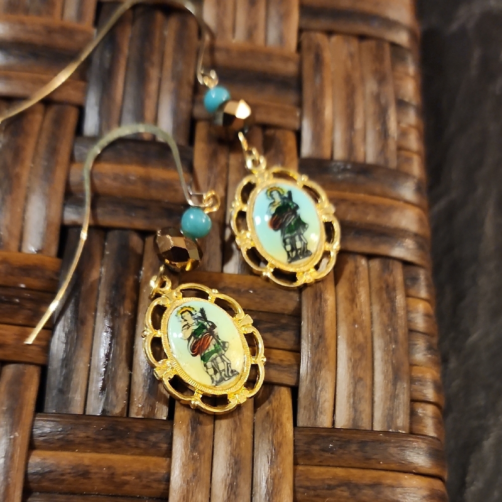 Gold and Turquoise Dangle Earrings